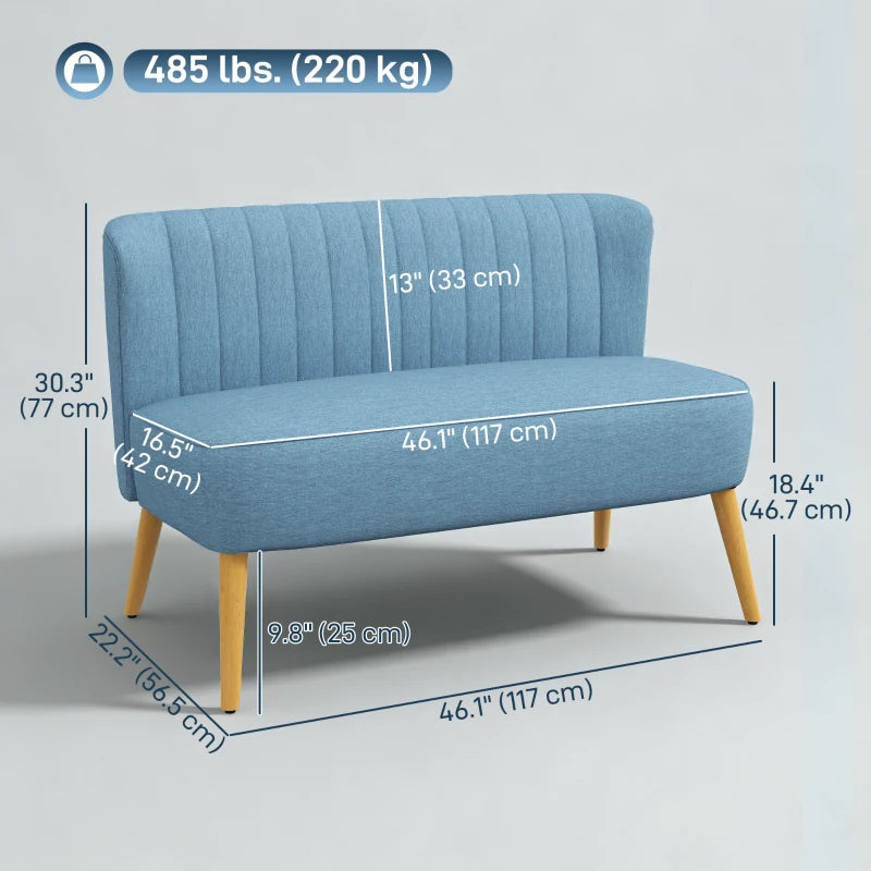 2 Seat Sofa, Upholstered Loveseat Sofa with Rubber Wood Legs, Blue