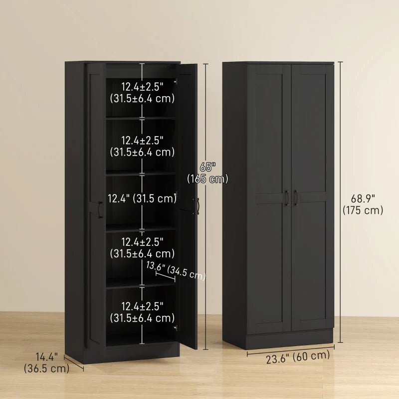 69" Tall Pantry Cabinet with Adjustable Shelves, Modern Kitchen Pantry Cabinet with Soft Close Doors, Black