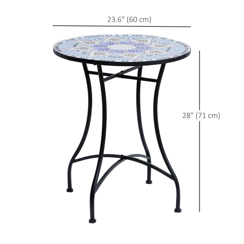 23.6" Mosaic Round Patio Table with Ceramic Tabletop, Outdoor Furniture, Multicolor