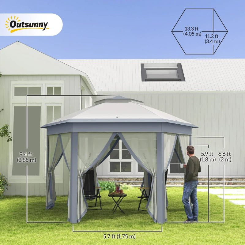 13' x 13' Pop Up Canopy Tent with Netting and Carry Bag, Instant Sun Shelter, Grey