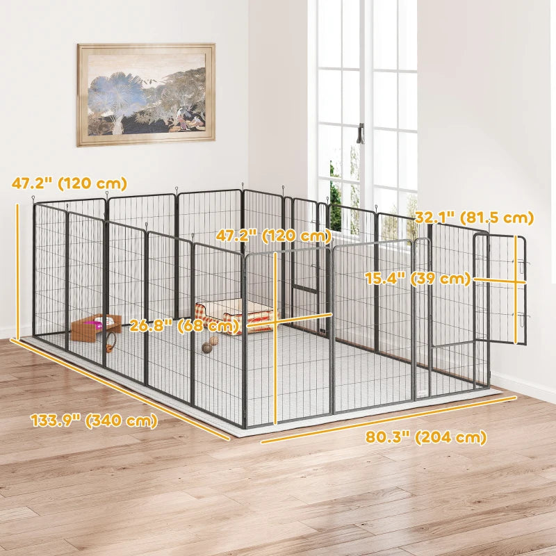 16 Panels Dog Playpen with Strap, Portable & DIY, for Large Dogs, for Yard, RV, Camping, Garden, 47" Height