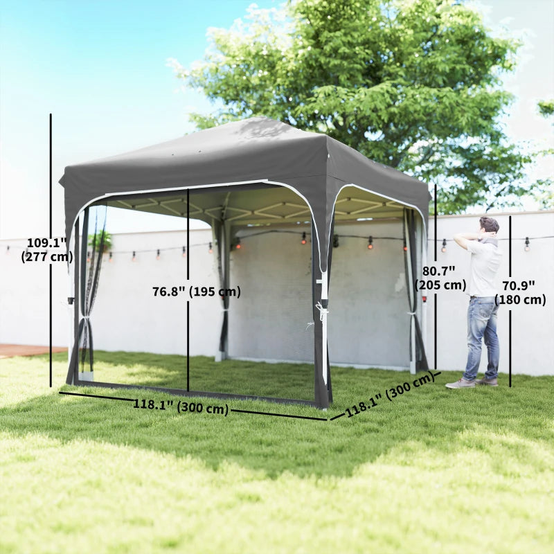 10 x 10 ft Pop Up Canopy Tent with Mosquito Netting, UPF 50+ Central Lock Easy Setup Outdoor Party Tent, Dark Grey