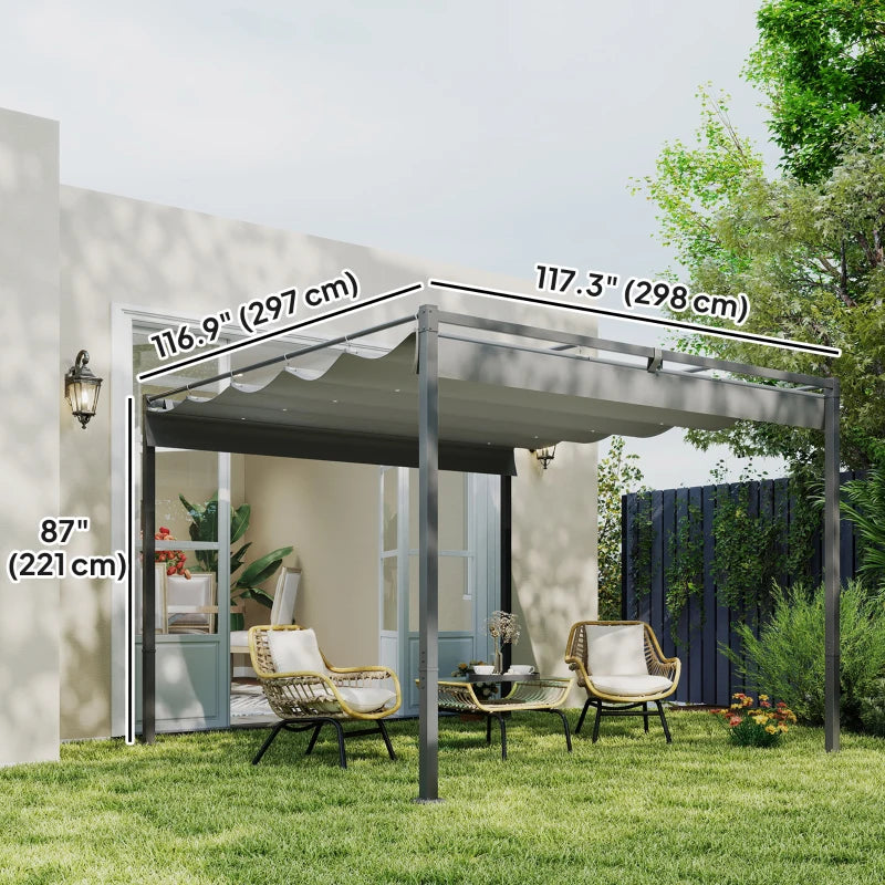 10' x 10' Outdoor Gazebo, Retractable Pergola Canopy with Magnetic Fixture, UPF30+ Metal Pergola Kit, Grey