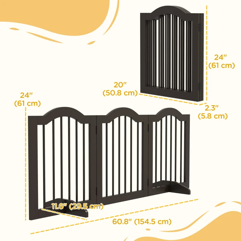 24" Freestanding Pet Gate For Dogs with 2 Support Feet, Coffee