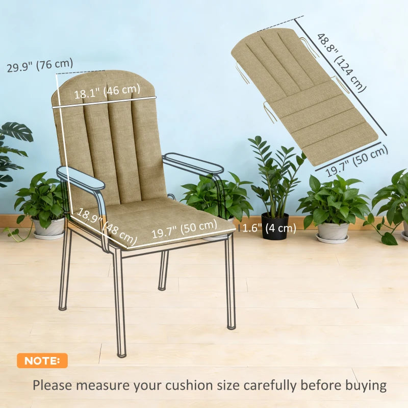 Set of 2 Patio Chair Cushions, High Back Adirondack Chair Cushion with Ties, High-Density Foam, Beige