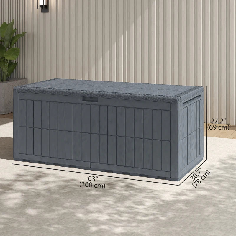 220 Gallon Resin Deck Box, Waterproof Lockable Outdoor Storage Box with Pneumatic Gas Rods, Side Handles
