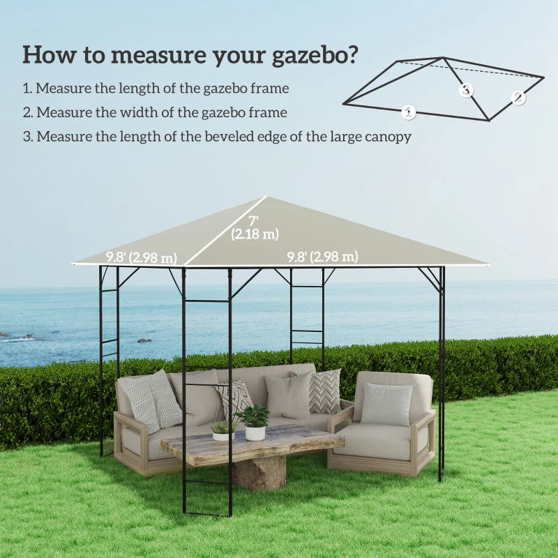 10' x 10' Gazebo Canopy Replacement Cover, Garden Gazebo Roof Replacement, UPF30+, TOP COVER ONLY, Grey