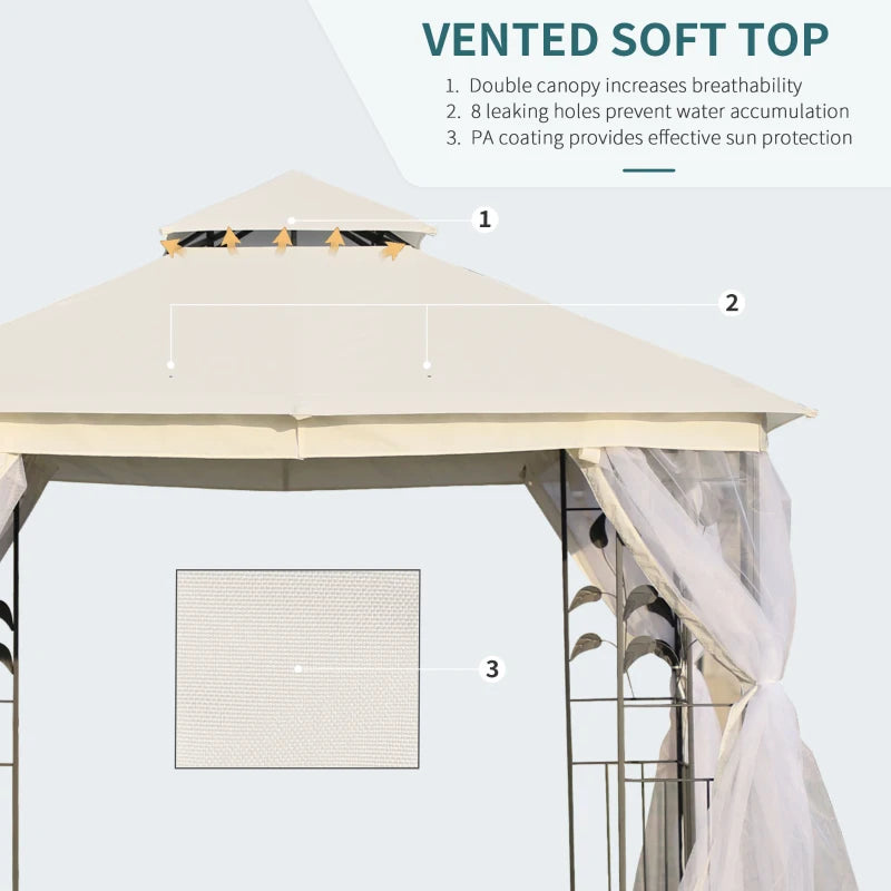 10'x10' Soft-top Steel Patio Gazebo Outdoor Sun Shelter with 2-Tier Polyester Roof, Curtain Sidewalls, White