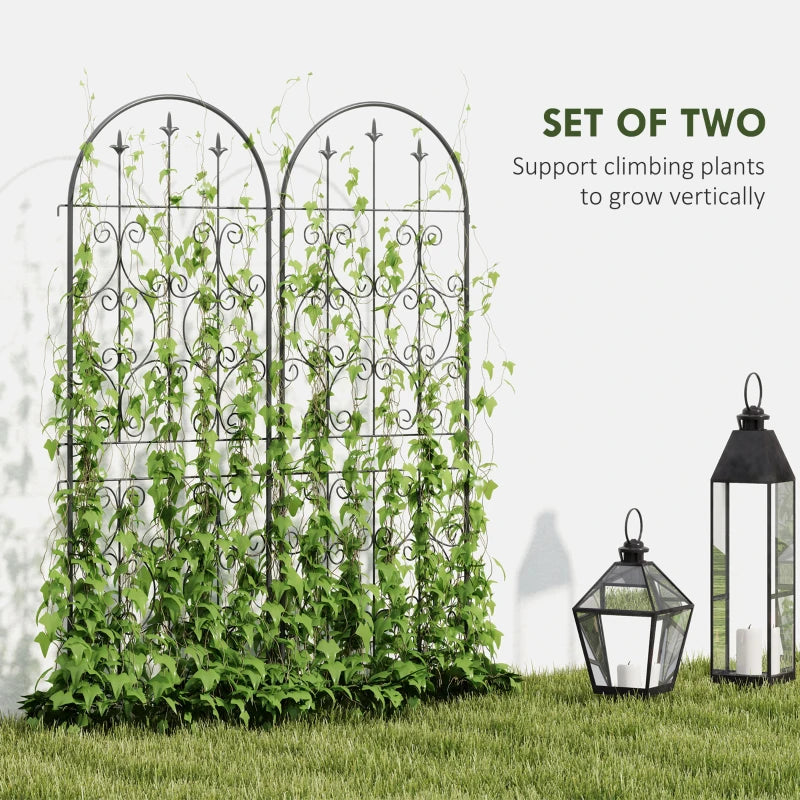 Set of 2 Metal Garden Trellis, Decorative Trellis Panels, Scrollwork Design, 150 x 50 cm, Black