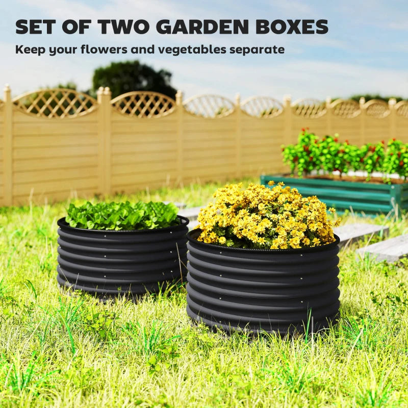 Set of 2 Raised Garden Bed, Metal Planter Box with Safety Edging, Easy-to-assemble Stock Tank, Dark Grey