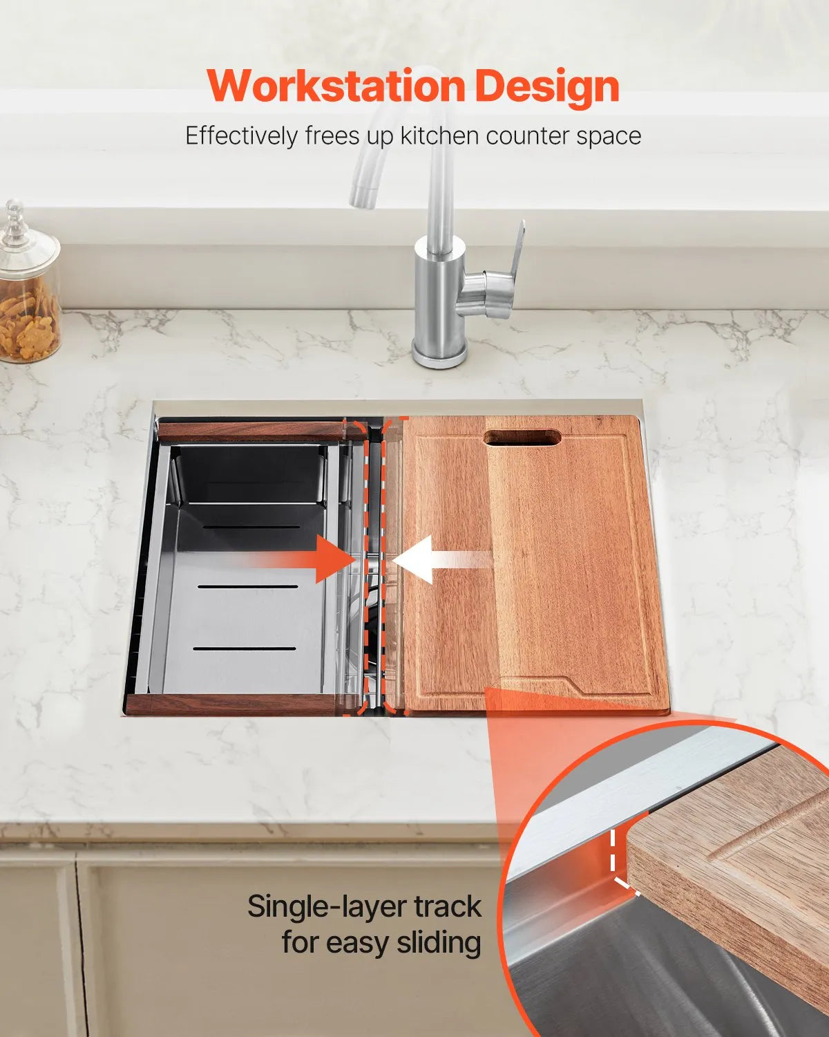 VEVOR 23" Kitchen Sink Undermount Single Bowl Drop-In Basin Stainless Steel Bar
