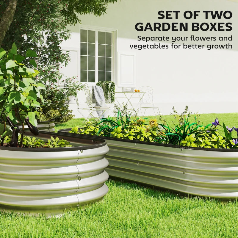 2Pcs Galvanized Raised Garden Bed, 6 x 2 x 1 ft Modular Metal Garden Beds with Rubber Strip Edging, Silver