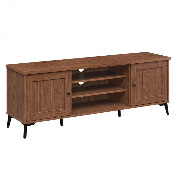 2-Door TV Stand for TVs up to 65 Inch Mid Century Modern Entertainment Center-Brown