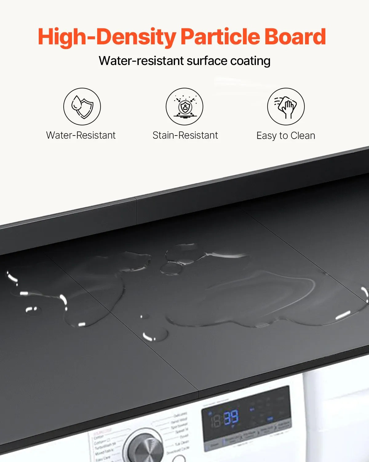 VEVOR 3 Panels Washer Dryer Countertop 54"x27" Wooden Washer Dryer Cover Black