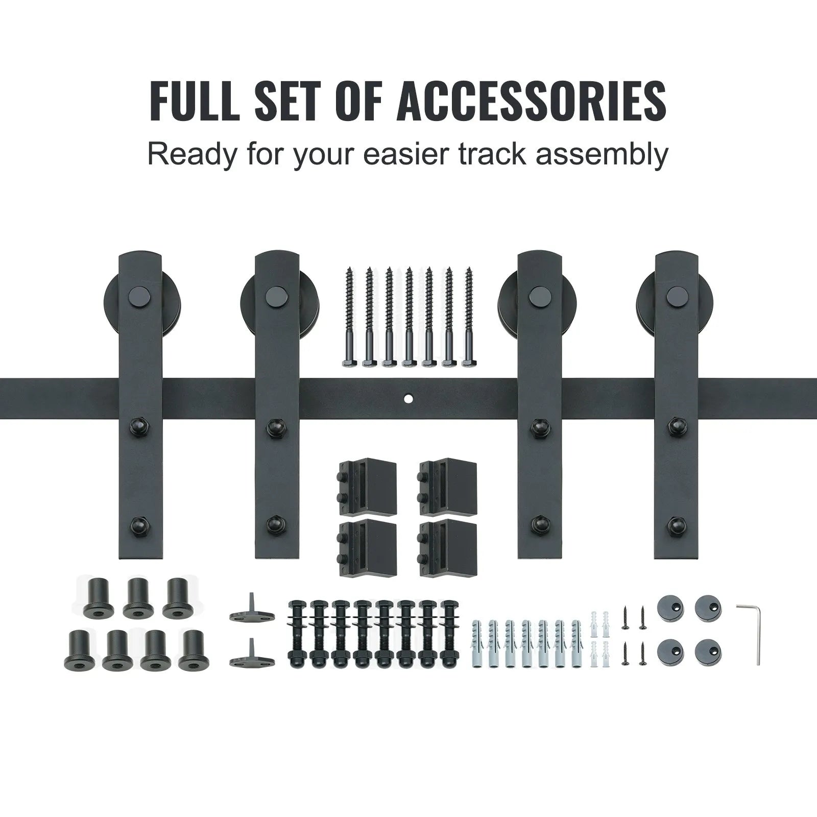 VEVOR 8FT Sliding Barn Door Hardware Kit, 330LBS Heavy Duty Barn Door Track Kit for Double Doors, Fit 3.7-4.3FT Total Wide and 1.3"-1.8" Thick 2 Door Panel, with Smooth & Silent Pulley (I Shape)