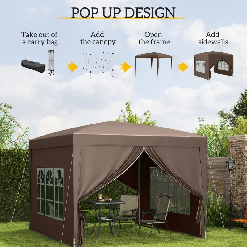 10'x10' Outdoor Pop Up Party Tent Wedding Gazebo Canopy with Carrying Bag (Coffee)