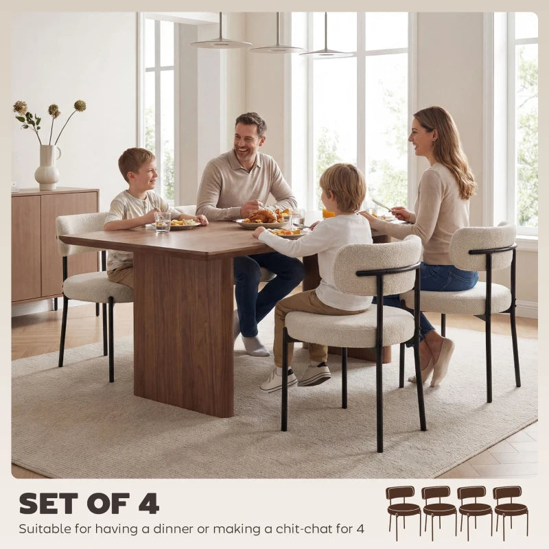 4 Pieces Kitchen Chairs, Modern Dining Chairs w/ Berber Fleece Upholstery and Steel Legs for Living Room, Beige