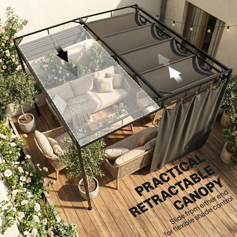 10' x 10' Retractable Pergola Canopy, Outdoor Pergola with Curtains, Metal Garden Gazebo Sun Shade Shelter for Patio