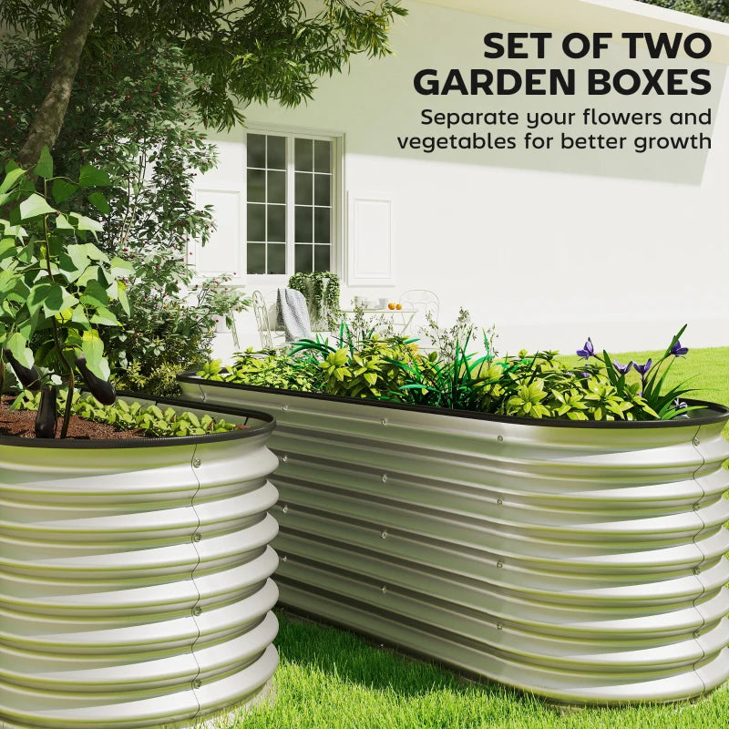 2Pcs Galvanized Raised Garden Bed, 6 x 2 x 2 ft Modular Metal Garden Beds with Rubber Strip Edging, Silver