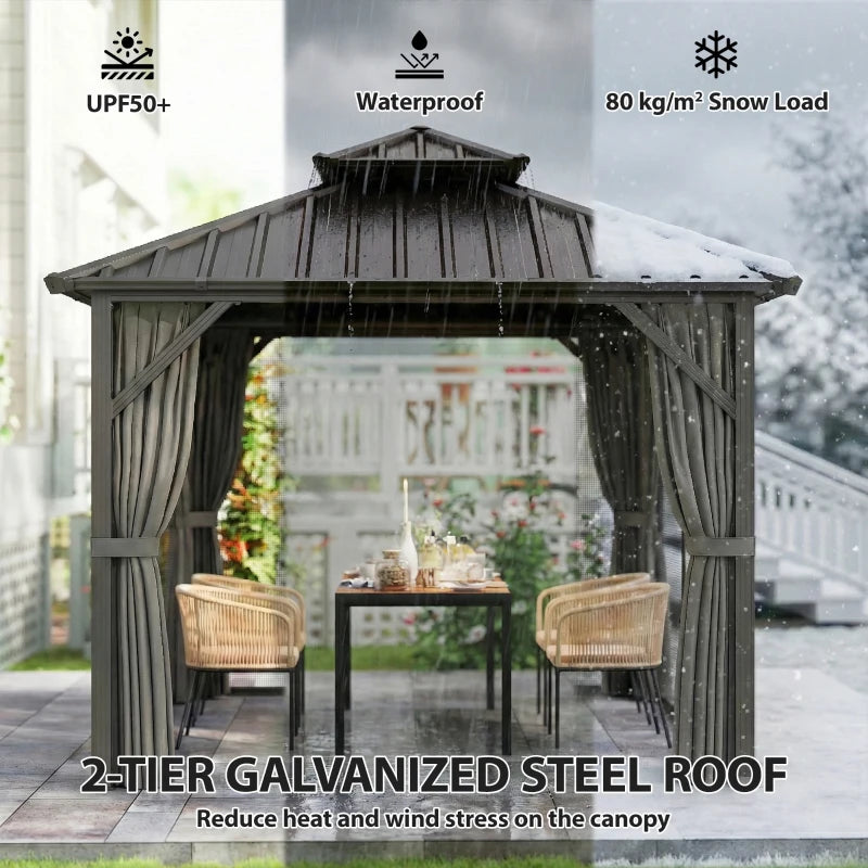 10' x 10' Hardtop Gazebo Canopy with Double Galvanized Steel Roof, Aluminium Frame Permanent Outdoor Gazebo, Dark Grey