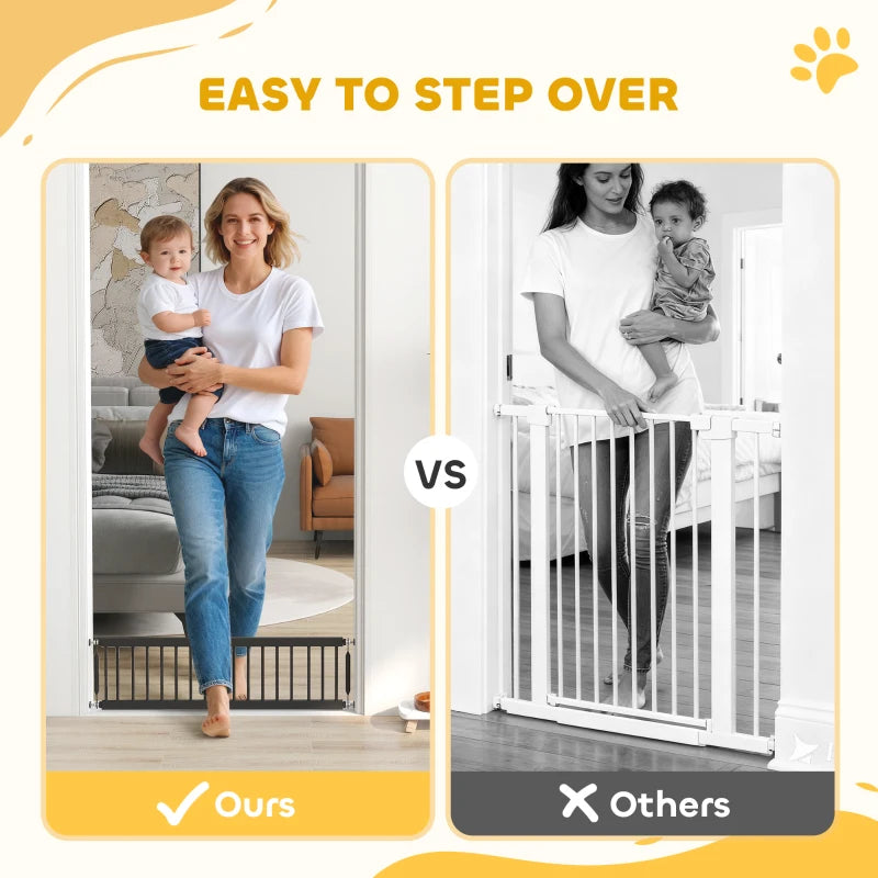 26"-37" Dog Gate, Adjustable Pet Gate, Fits 10" Tall with 2 Extension, Pressure Mount Kit for Stairs and Doorways, Black