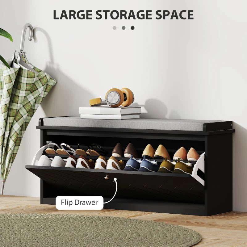Shoe Storage with Seat, Upholstered Hallway Bench, Shoe Bench with Flip Drawer, Adjustable Shelf for 8-10 Pairs of Shoes