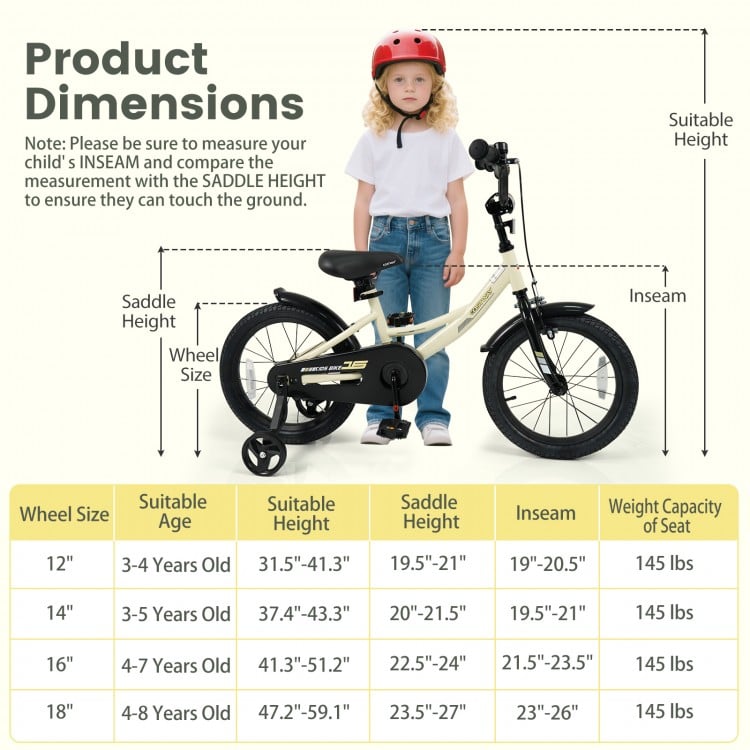 16 Inches Kids Bike Sport Bicycle with Removable Training Wheels