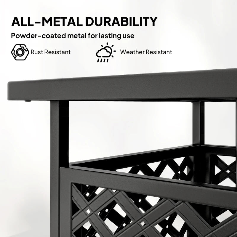 22" Outdoor Coffee Table, Patio Side Table with Umbrella Hole Slatted, Metal Top, for Garden, Backyard, Poolside, Black