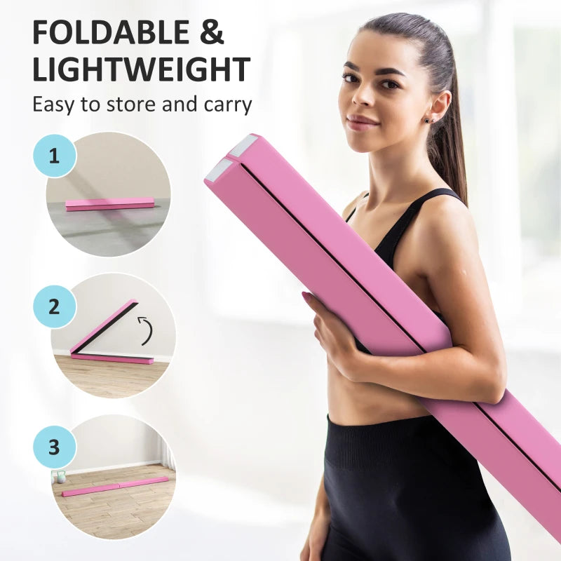 Soozier 7.7ft Folding Balance Beam, Gymnastics Equipment with Anti-Slip Bottom for Kids Home Training, Red