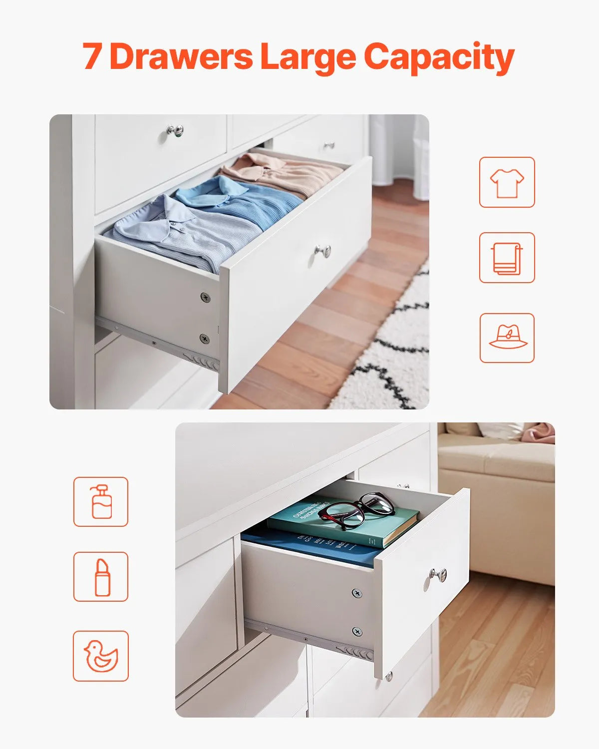 VEVOR 7 Drawer Dresser Wooden Chest of Drawers with Sliding with Anti-tip Device