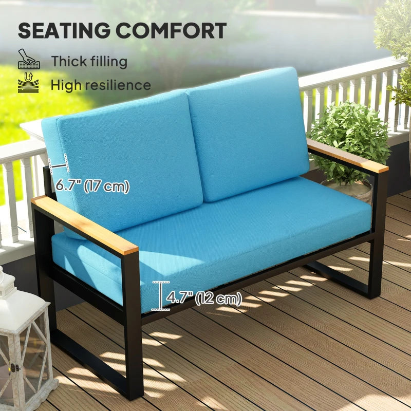 2 Seater 5" Thick Outdoor Seat Cushions with 7" Backrest, Loveseat Outdoor Furniture Cushions, Turquoise