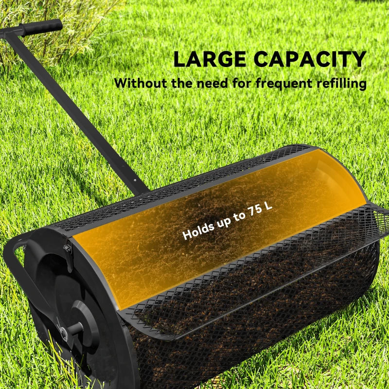 24 Inch Compost Spreader, Peat Moss Spreader with 24.4"/26.4" Height Adjustable Handle, Soil Spreader for Lawn, Black