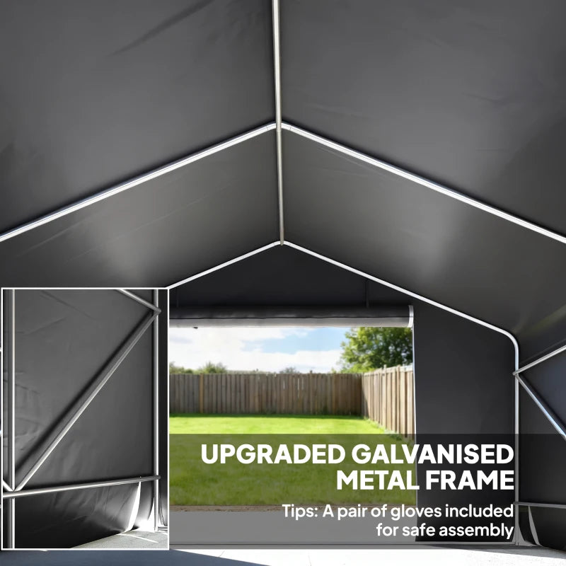 10' x 10' Portable Shed, Waterproof Bike Tent with Roll-up Zipper Door and Reinforced Galvanised Metal Frame, Dark Grey