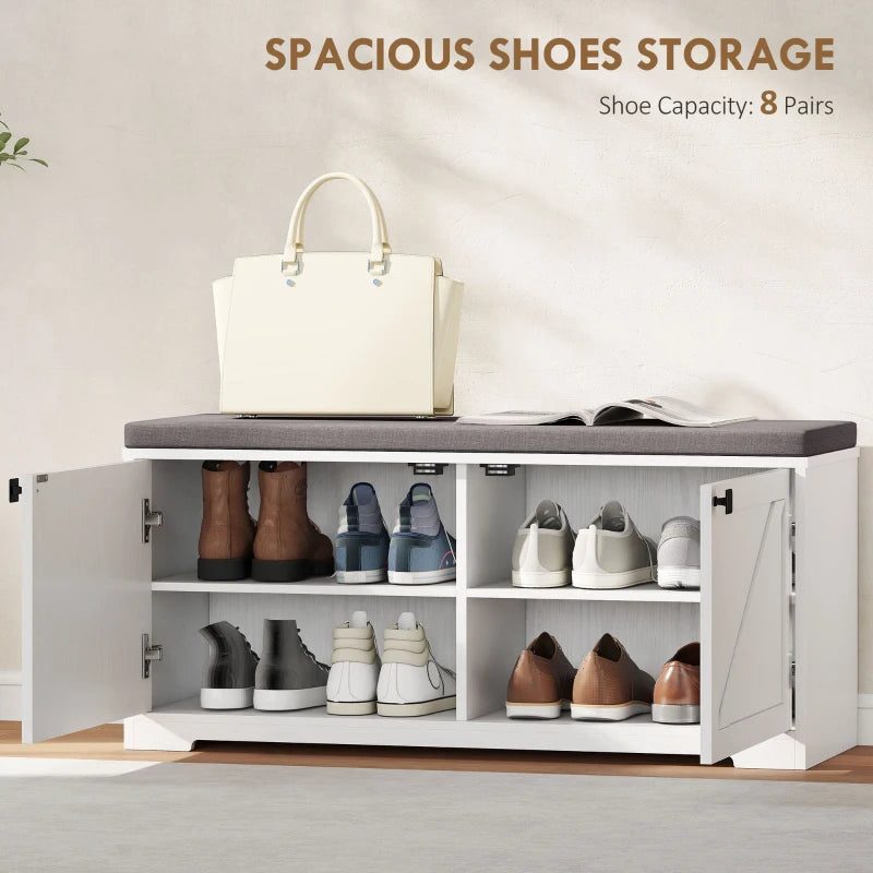 Shoe Storage Bench with Padded Seat, Entryway Bench Holds up to 352 lb, Shoe Organizer, 8 Pairs, White Wood Grain
