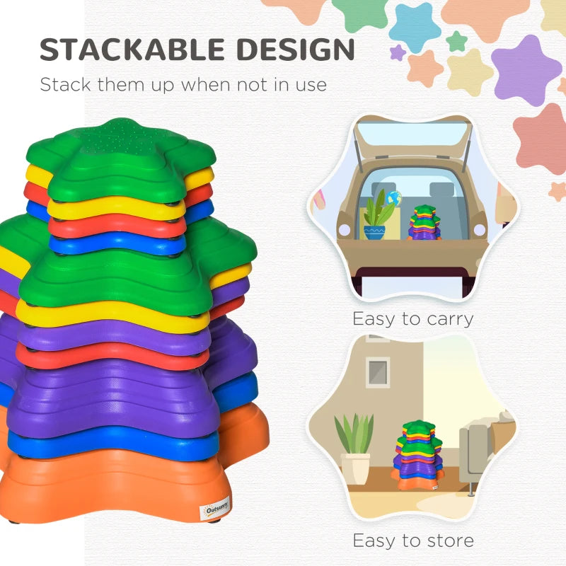 11PCs Larger Size Balance Stepping Stones for Kids with Non-slip Bottom, Stackable Obstacle Course Outdoor Indoor, Play River Rocks with Starfish Style