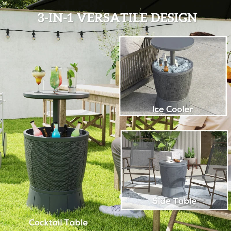 11 Gallon Patio Cooler Side Table, Outdoor Cooler Bar Table with Height Adjustable Top, Drainage Plug, Grey