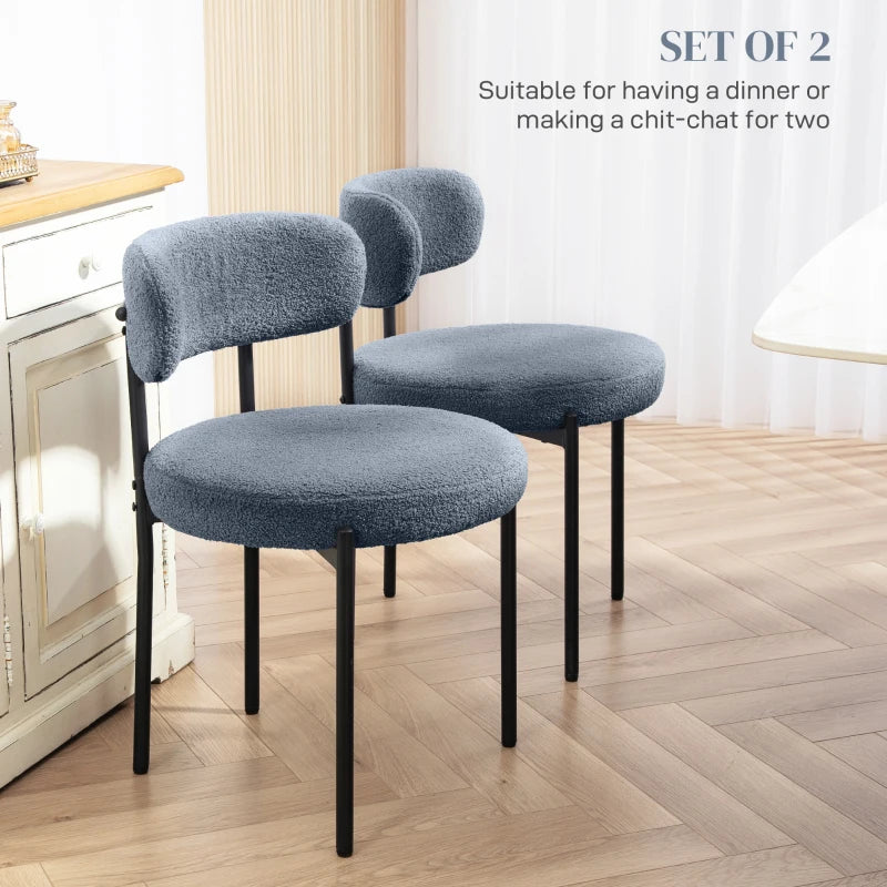 2 Pieces Kitchen Chairs, Modern Dining Chairs w/ Berber Fleece Upholstery and Steel Legs for Living Room, Grey