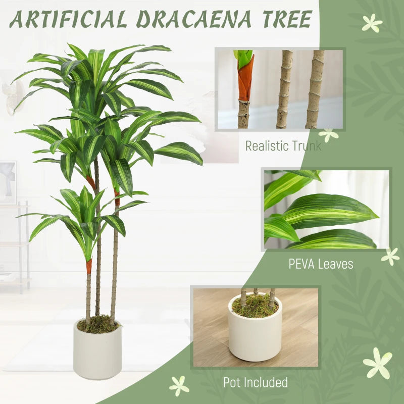 4FT Dracaena Fake Plant, Artificial Plant with Bendable Trunks for Home Office Decor, Green