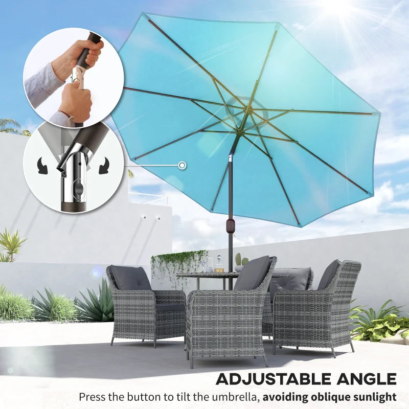 10' x 8' Round Market Umbrella, Patio Umbrella, Outdoor Parasol with Crank Handle, Tilt, Sky Blue
