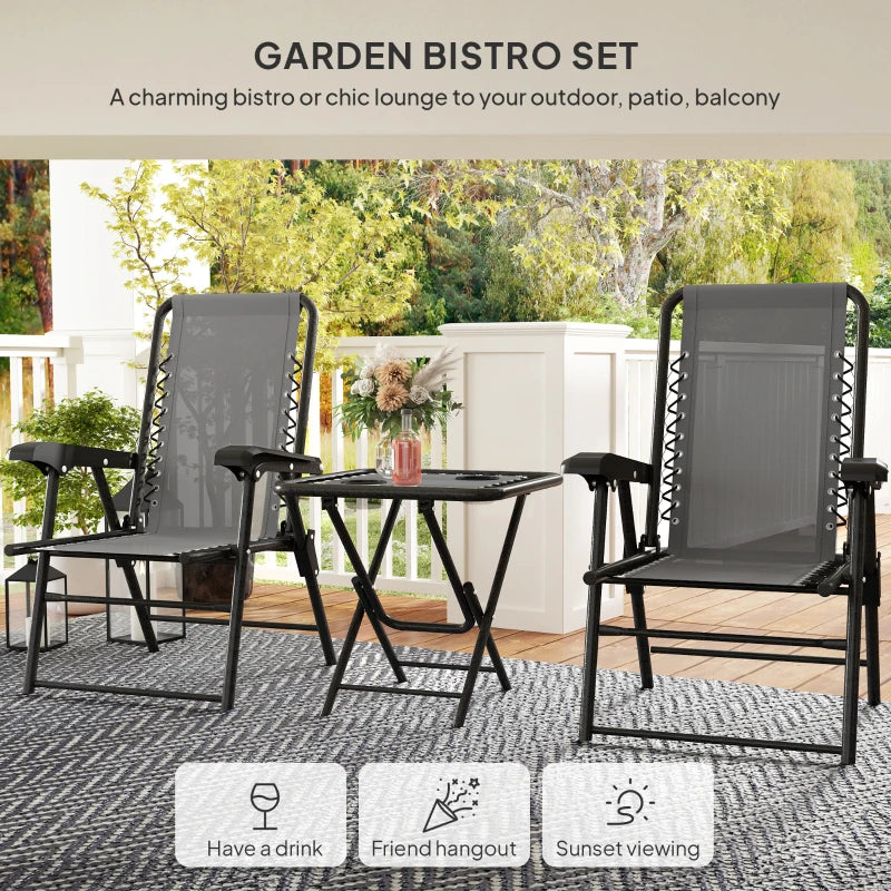 3 Pieces Patio Bistro Set, Outdoor Folding Table and Chairs Set, Metal Patio Furniture Set with Cup Holders
