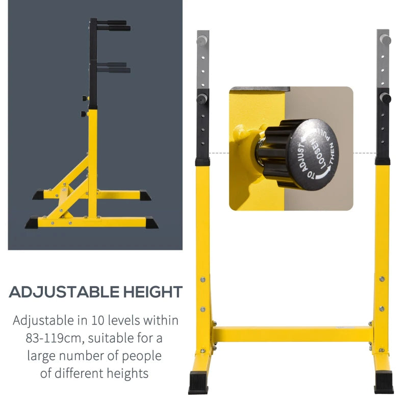 Soozier Dip Station, Body Press Parallel Bar with 10 Adjustable Height, Home Gym Workout Trainer Dip Bar, Yellow