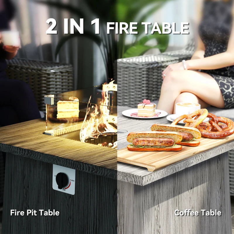 28" Propane Fire Pit Table 40,000 BTU Square Outdoor Gas Fire Table with Waterproof Cover, Adjustable Foot Pads