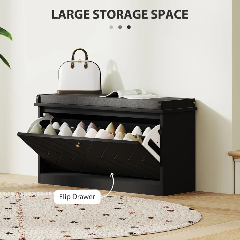 Shoe Storage with Seat, Upholstered Hallway Bench, Shoe Bench with Flip Drawer, Adjustable Shelf for 6-8 Pairs of Shoes