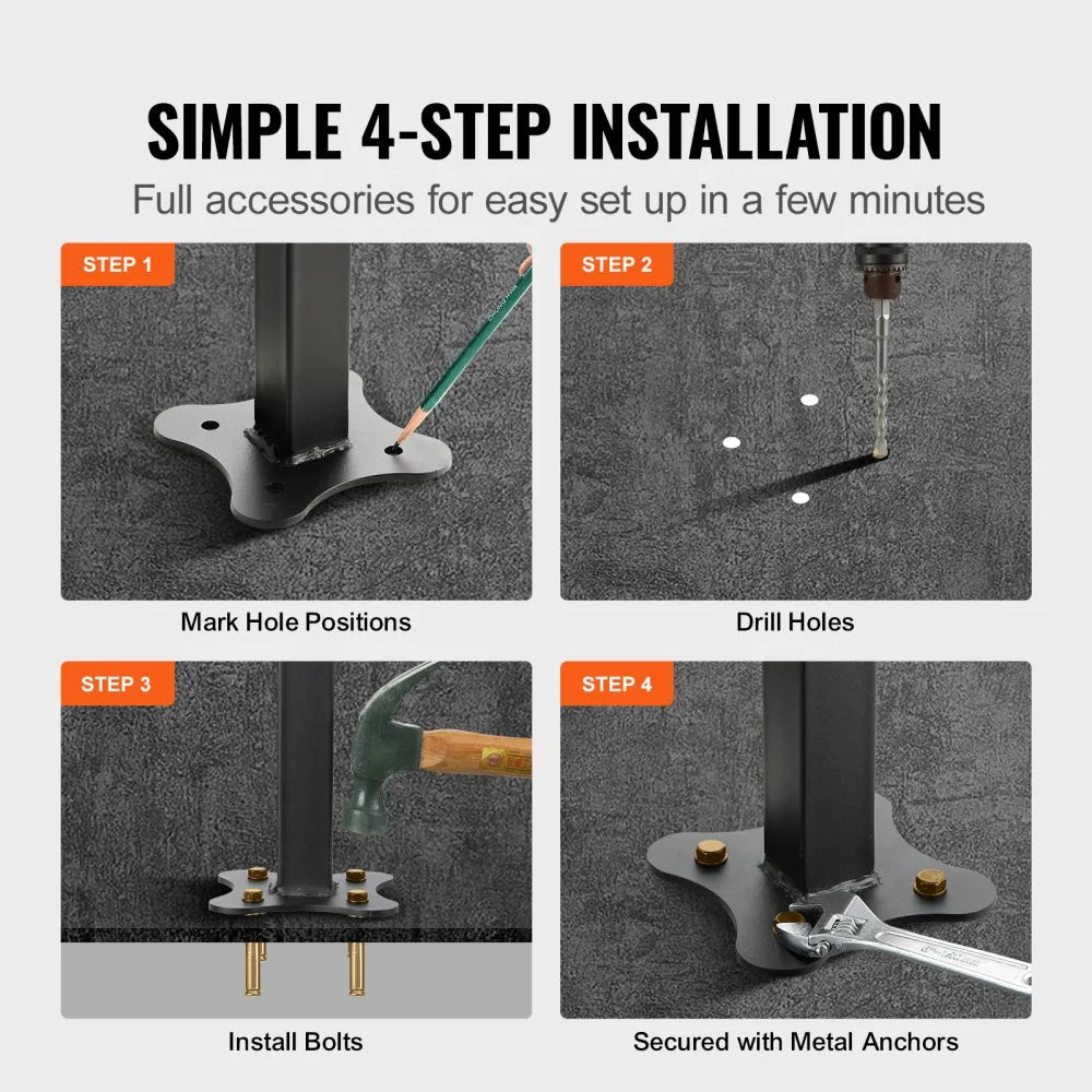 VEVOR Outdoor Handrail 165LBS Load Handrail Outdoor Stairs Aluminum Stair Handrail 60 x 35" Outdoor Stair Railing Transitional Range from 0 to 50° Staircase Handrail Fits 4-5 Steps with Screw Kit