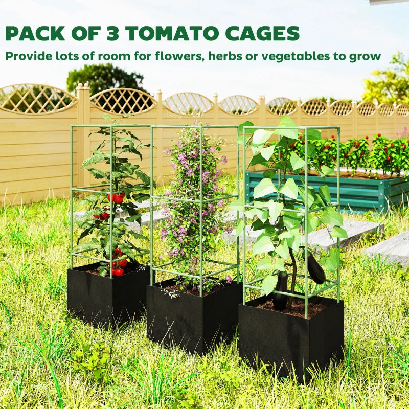 3 Packs Tomato Cages with 13.5 Gallon Grow Bags, Adjustable Square Plant Support Trellis