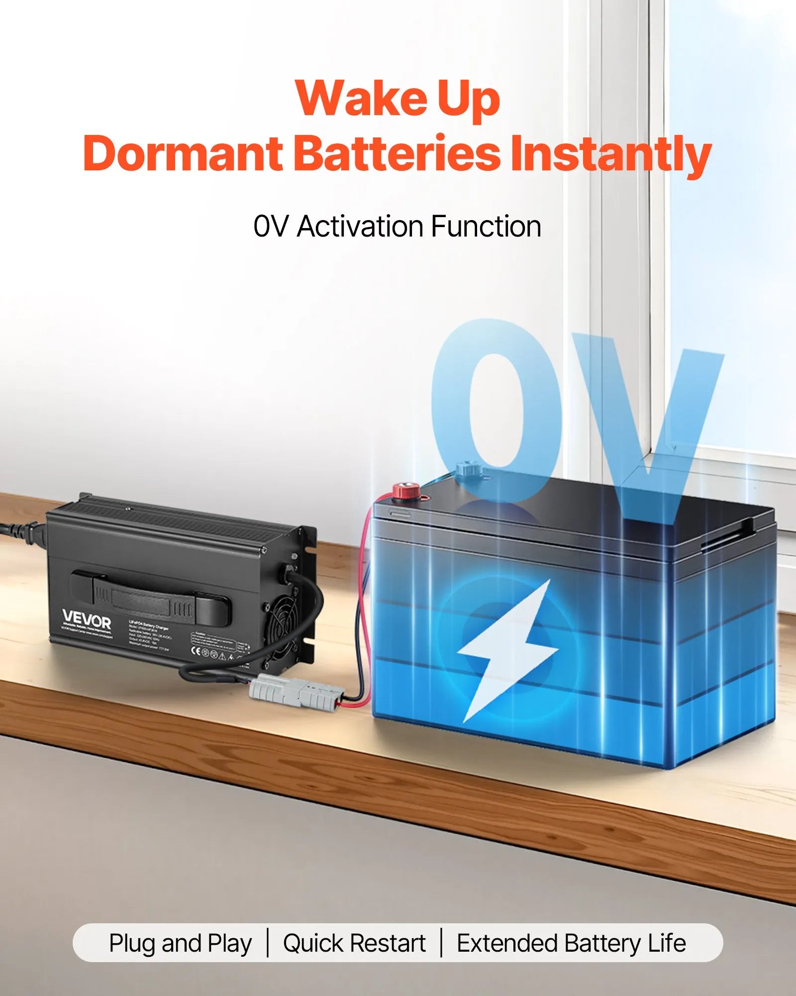 VEVOR 36V 18A Lithium Battery Charger 43.8V AC-DC LiFePO4 Smart Charger for RV