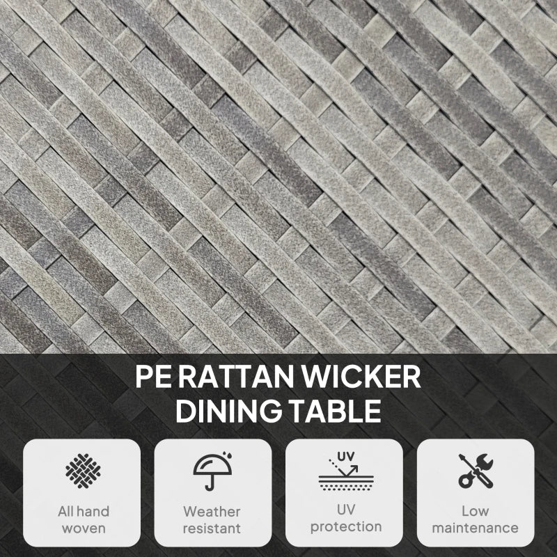 35.4" Outdoor Wicker Dining Table, PE Rattan Patio Furniture with Wood-plastic Composite Top, Grey