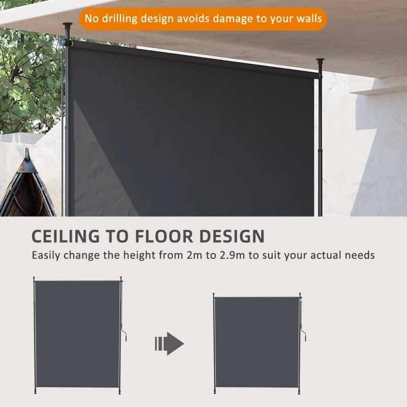 7' x 10' Retractable Patio Awning, Manual Outdoor Privacy Screen with UPF40+ & Water-Resistant Fabric, Grey