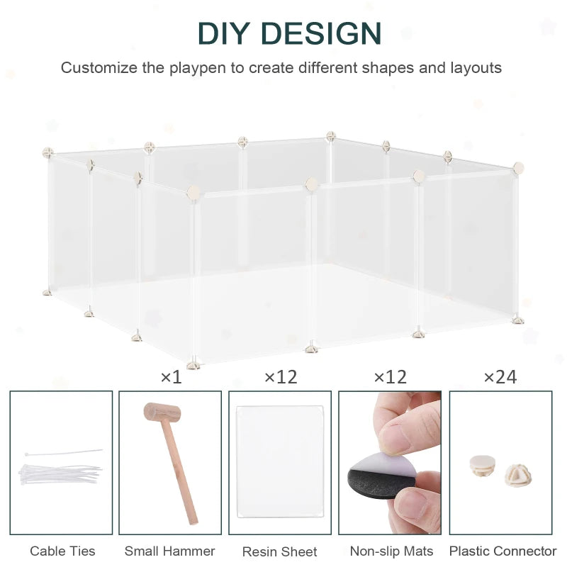 Small Animal Cage Plastic Chinchilla Cage 12 Panels for Guinea Pig, 18" x 14", White