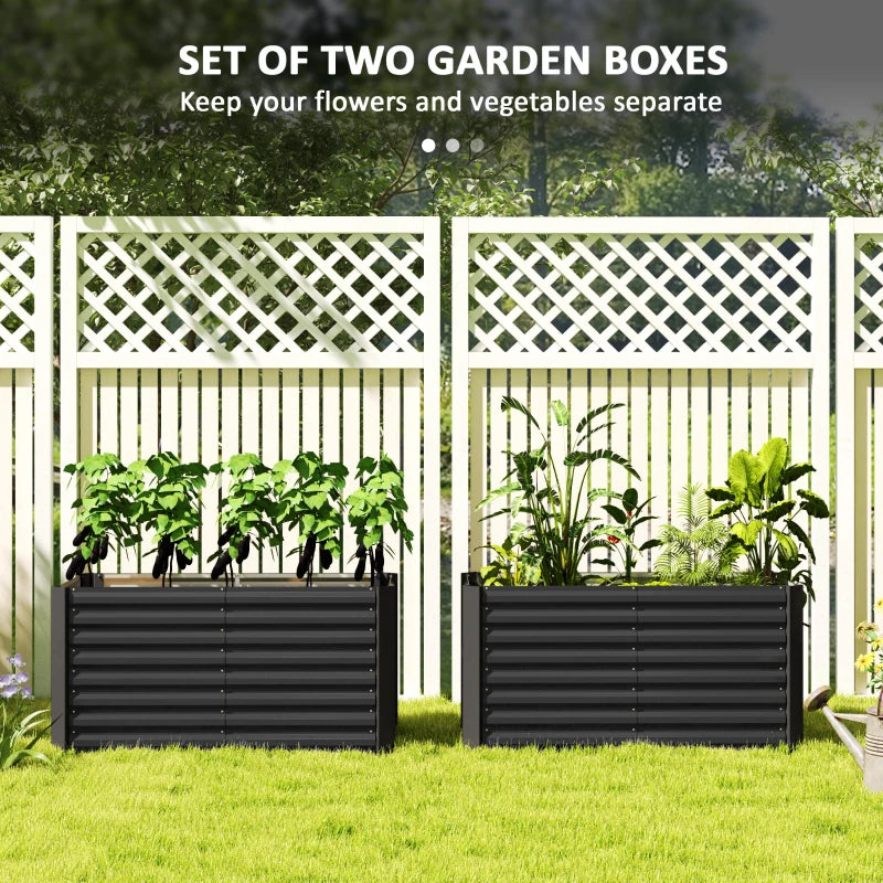 Set of 2 Galvanized Metal Planters for Outdoor Plants, 4' x 2' x 2' Raised Garden Bed, Dark Grey